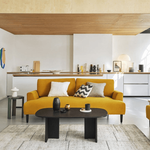 Image showing the Model 05 3 Seater Velvet Sofa, Mustard product.