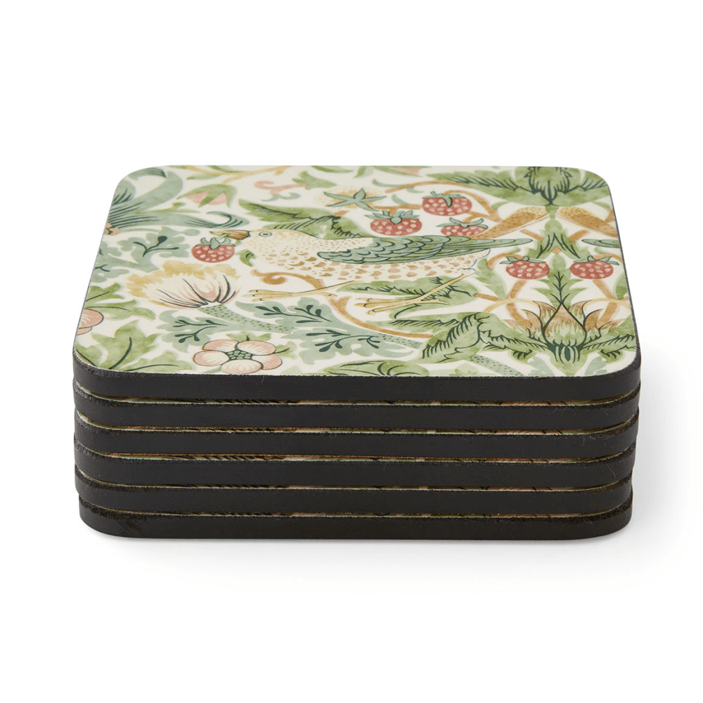 Strawberry Thief Set of 6 Coasters, Green