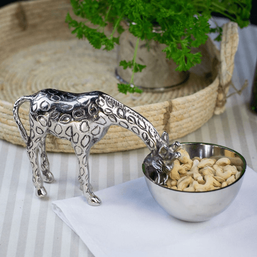 Image showing the Wild Giraffe Nibbles Bowl, L28 x W12.5 x H14.5 cm, Silver product.