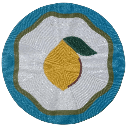 Image showing the Lemon Set of 2 Motif Beaded Placemats, Yellow product.