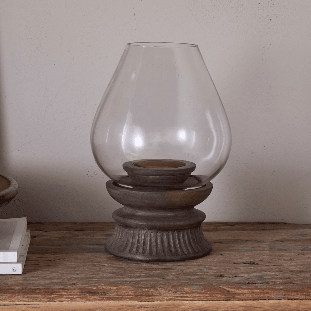 Kawani Kawani Mango Wood Lantern, Dark Ash