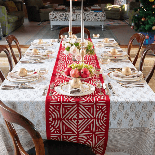 Image showing the Gold Buti Festive Tablecloth, 220 x 270cm, Ivory/Gold product.
