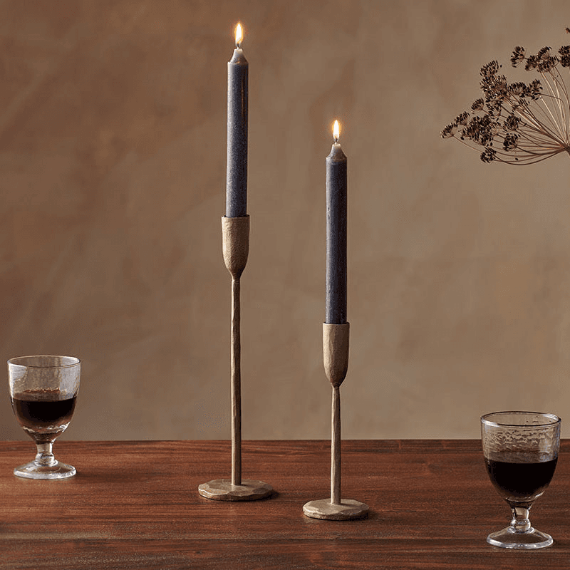 Rustic Set of 2 Dinner Candles, Charcoal