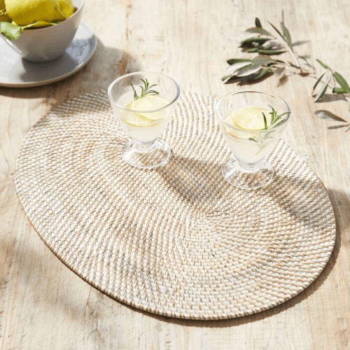 Image showing the Oval rattan charger, W48 x L36cm, White Washed product.