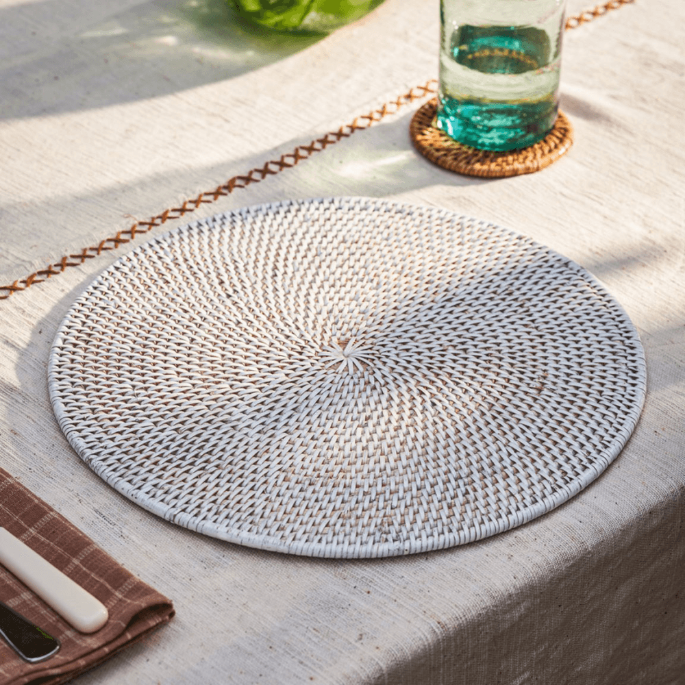 Latha Rattan Table Mat, White