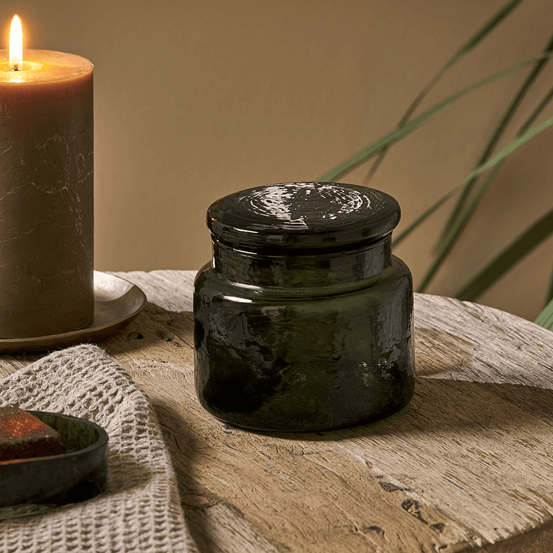 Ilcoso Recycled Hammered Glass Storage Pot, 10 x 10 x 10cm, Green