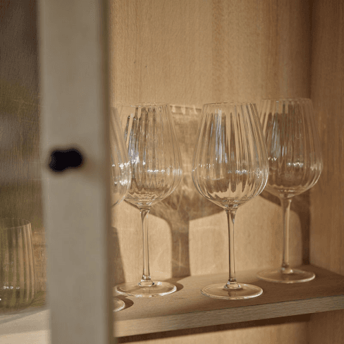 Image showing the Ribbed Set of 4 White Wine Glasses, Clear product.