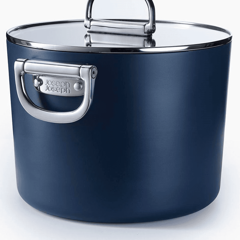 Space Folding Handle Ceramic Non-Stick 6 Piece Cookware Set, Midnight Blue