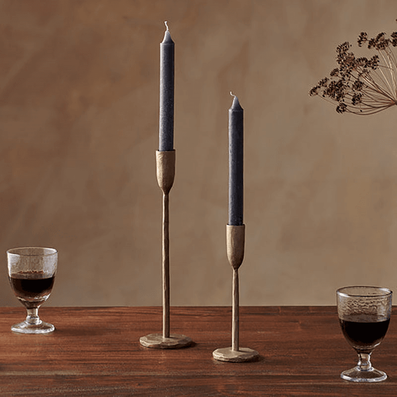 Rustic Set of 2 Dinner Candles, Charcoal