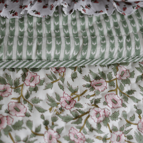Image showing the Floral Quilt, King, Green & Pink product.