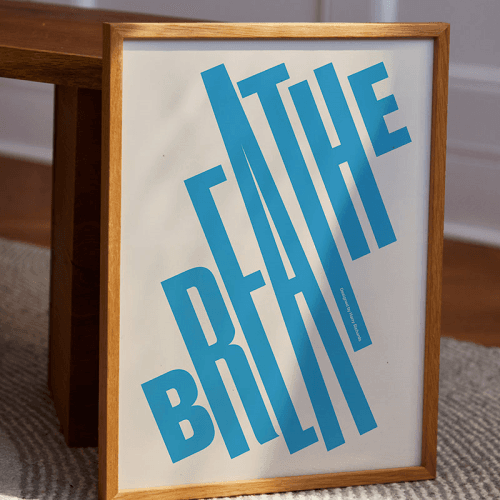 Image showing the Breathe Framed Print, 50 x 70cm, Blue product.
