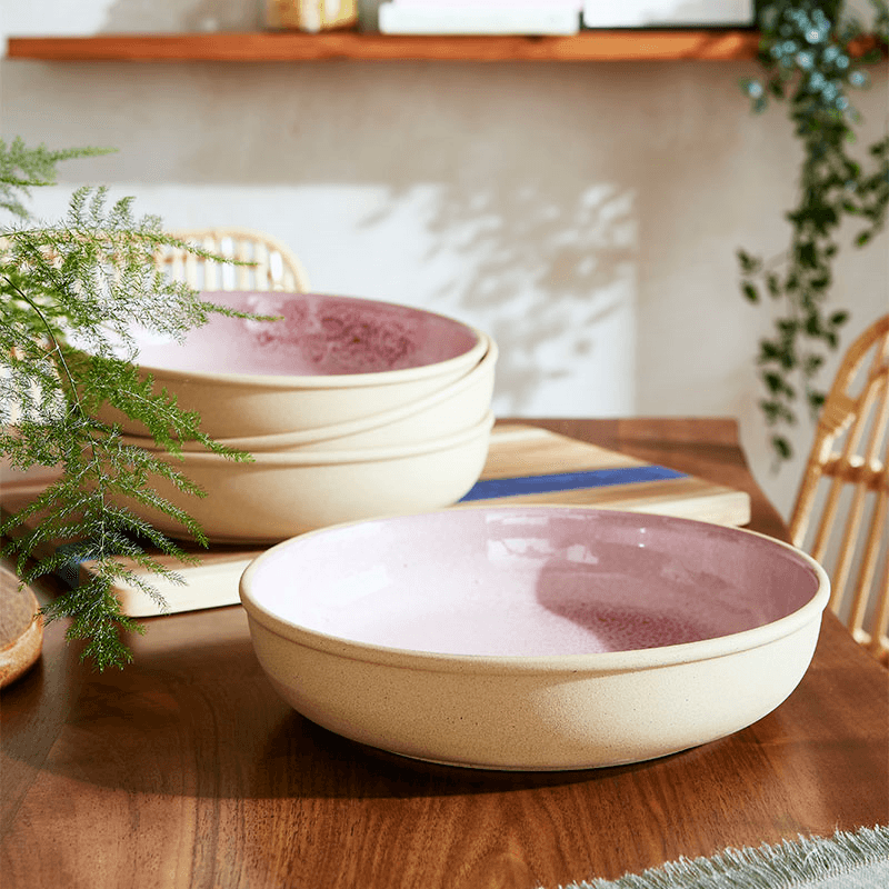 Minerals Set of 4 Low Bowls, Rose Quartz