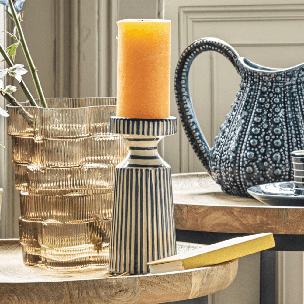 Striped Candle Holder, Blue