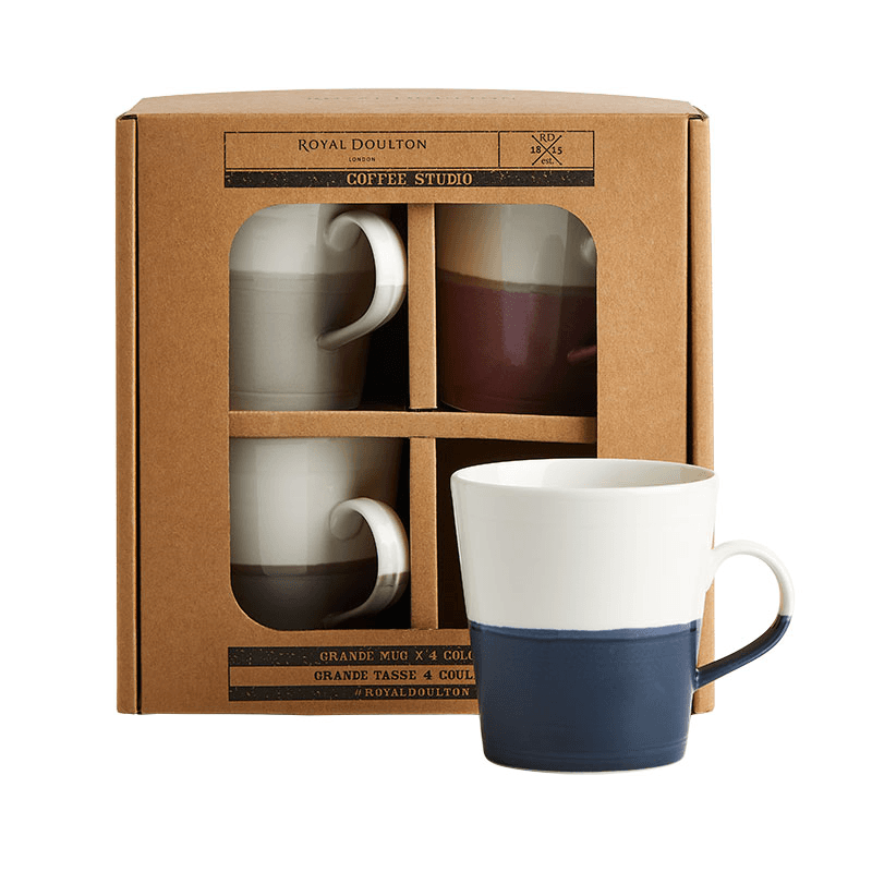 Coffee Studio Set of 4 Grande Mugs, White/Grey