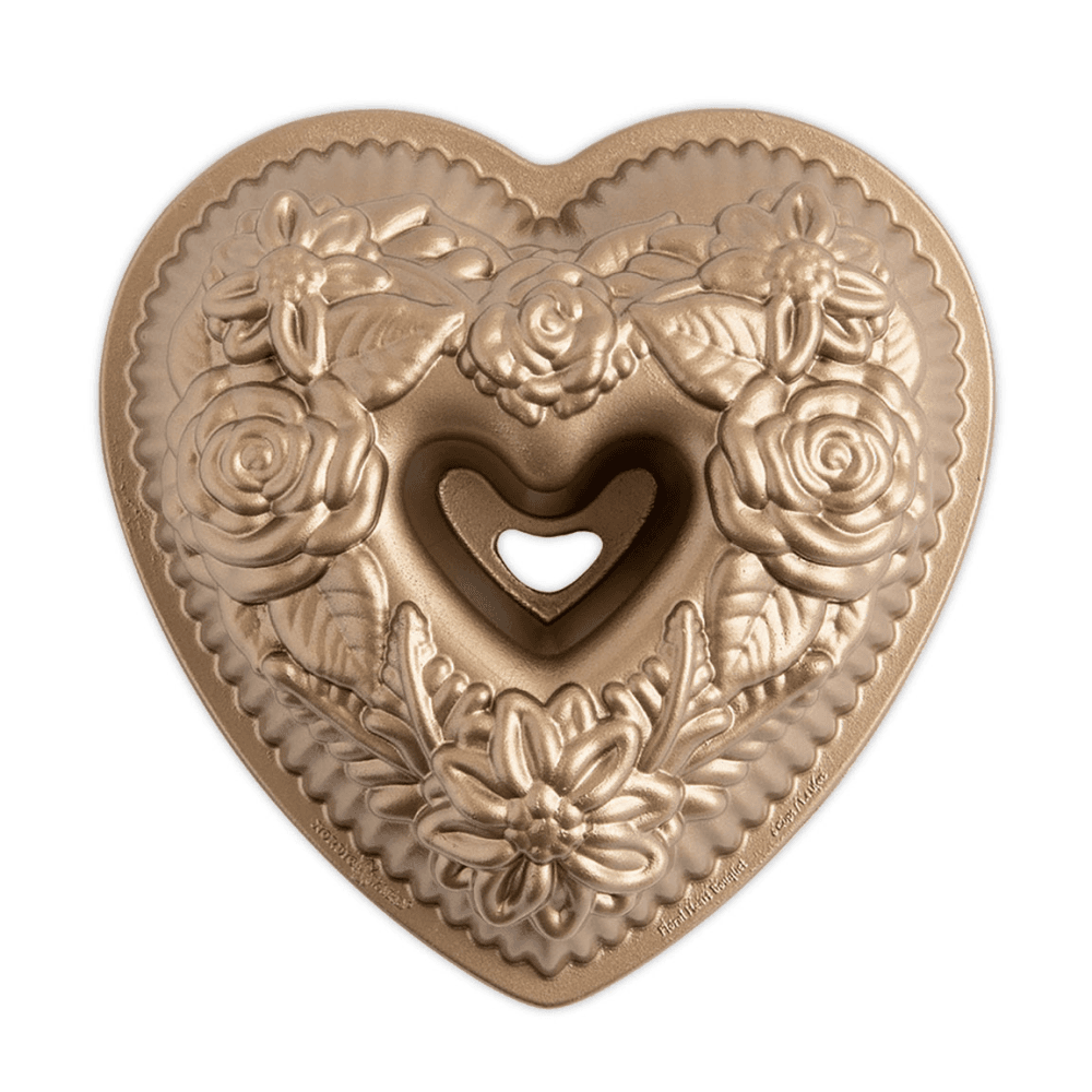 Spring & Summer Cast Floral Heart Bundt Pan, Toffee