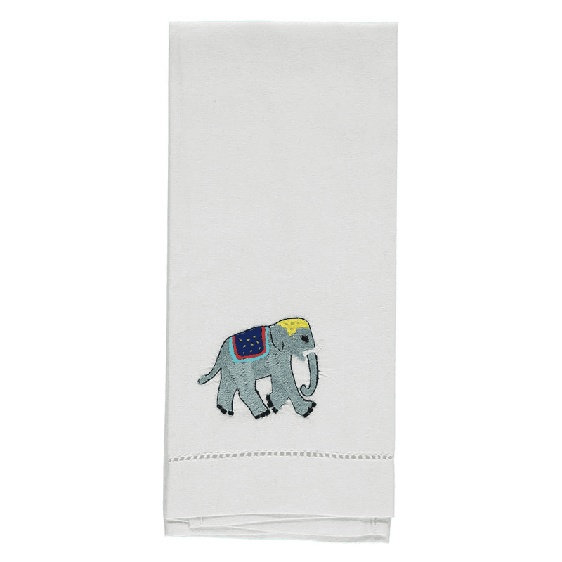 Elephant Hand Towel, White/Green/Blue
