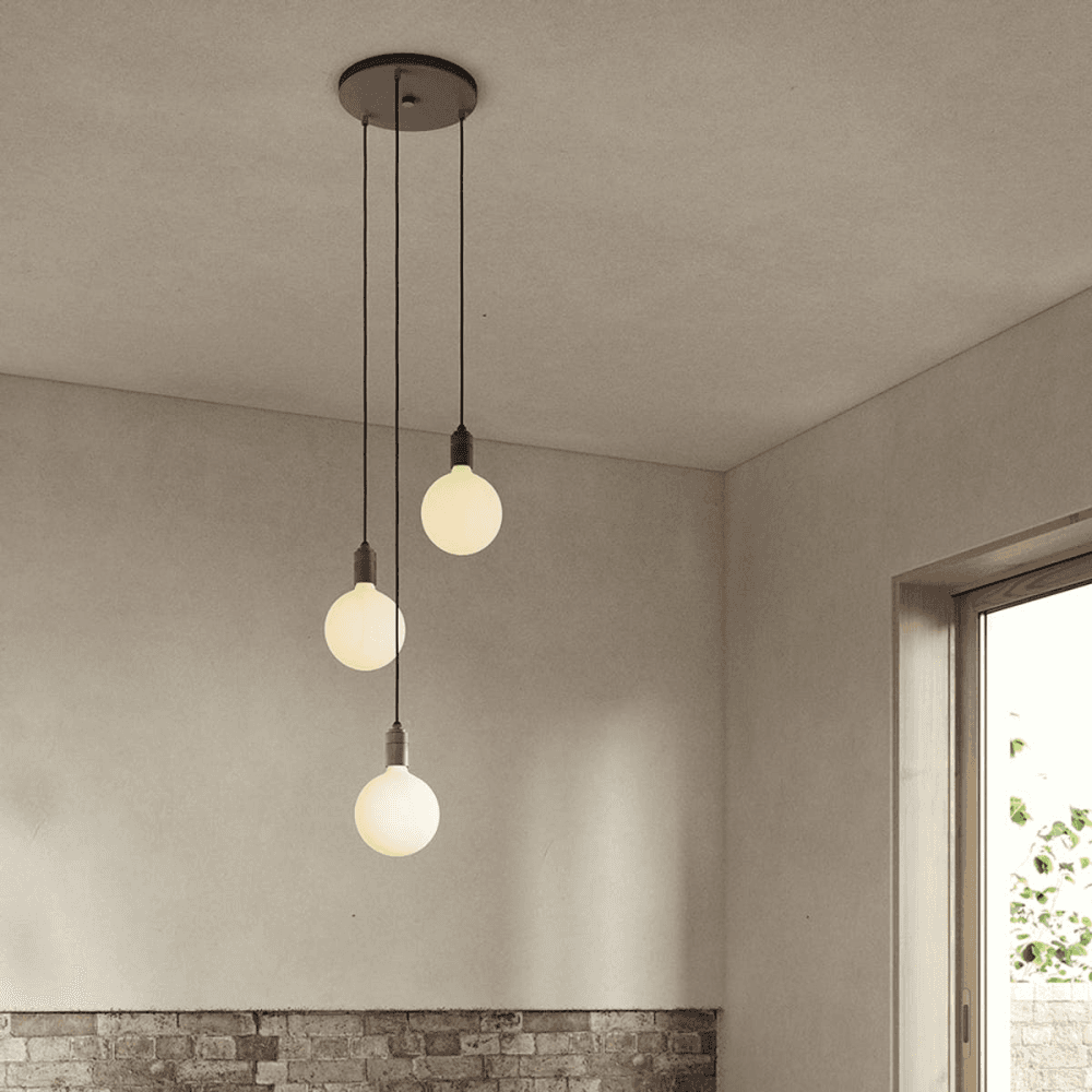 Canopy & Sphere Bulb Triple ceiling plate & pendant set, H400 x W25cm, Black & Graphite