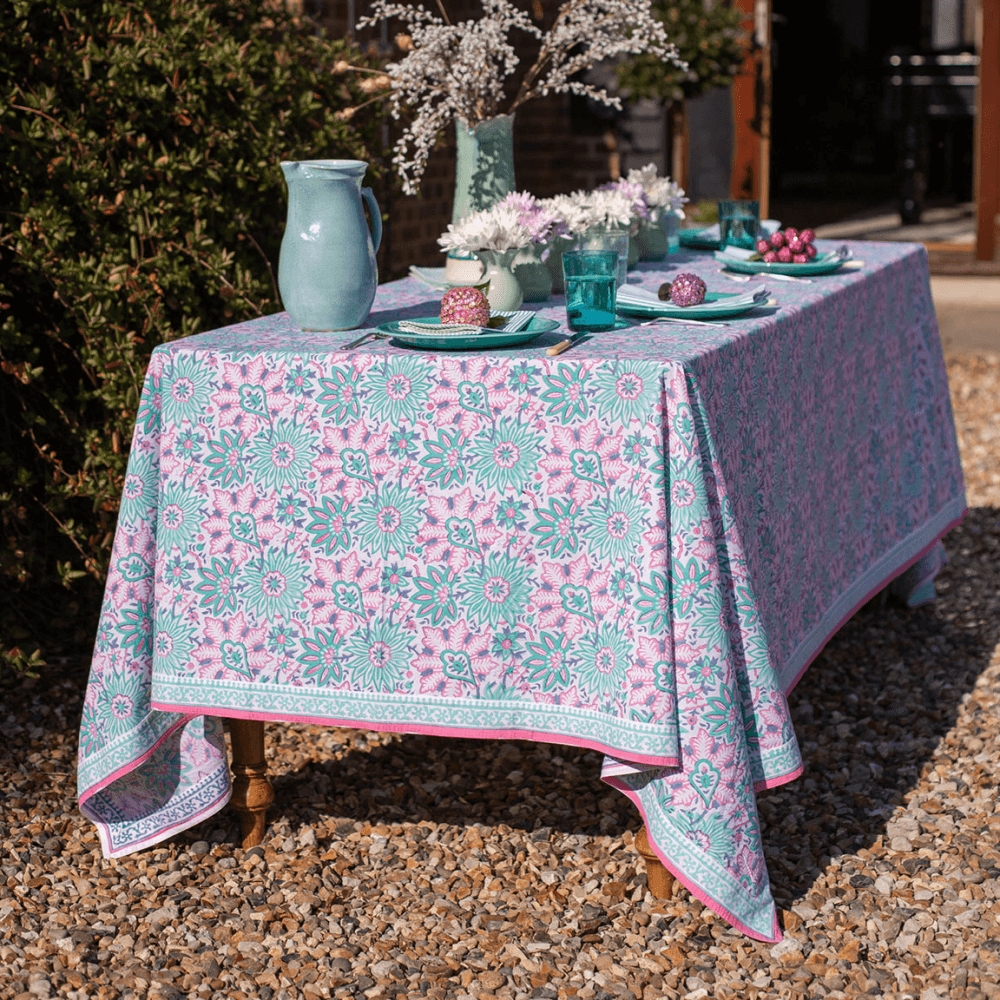 Dahlia Tablecloth, Turquoise