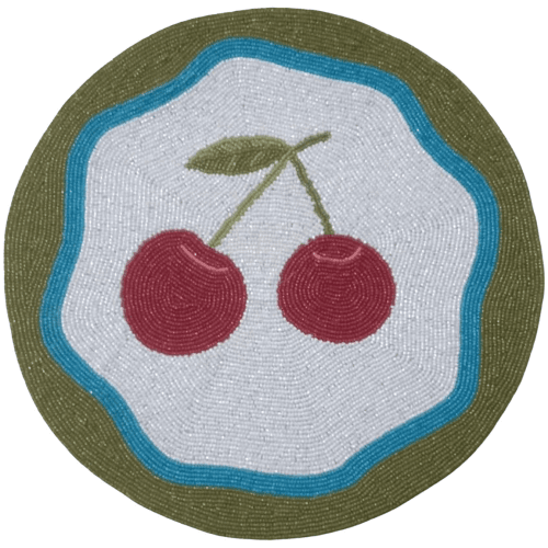 Image showing the Cherry Set of 2 Beaded Placemats, Red product.