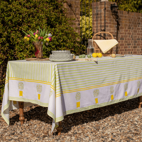 Image showing the Stripe Tablecloth, Citrus Lime product.