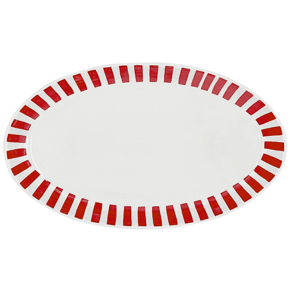 Stripes Large Oval Platter, Red