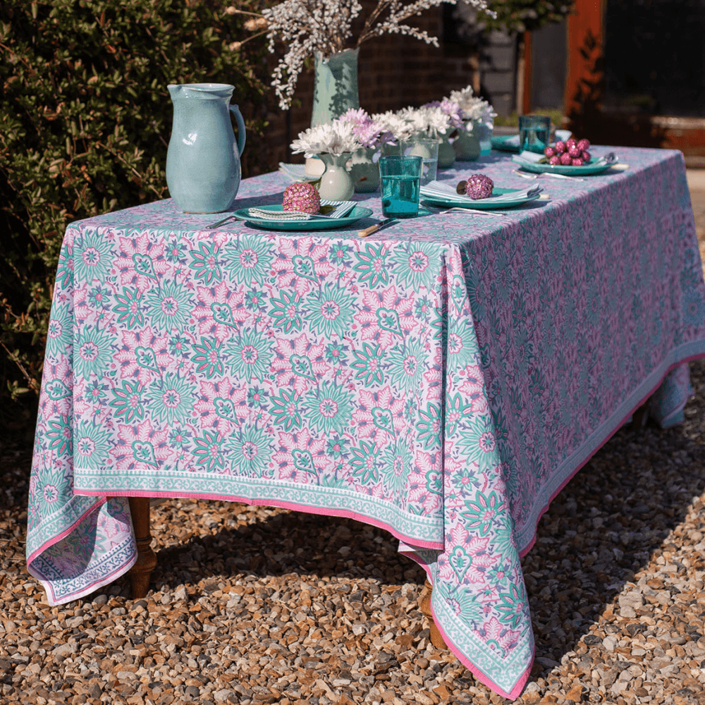 Dahlia Tablecloth, Turquoise