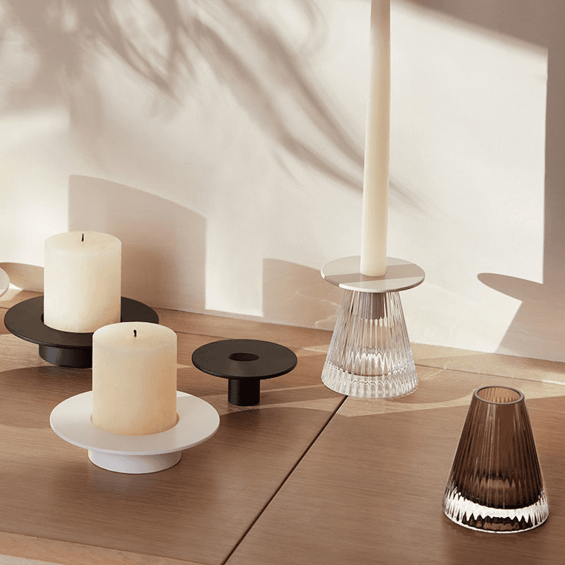 Beacon Candle Holder, H10cm, Concrete Grey & Clear