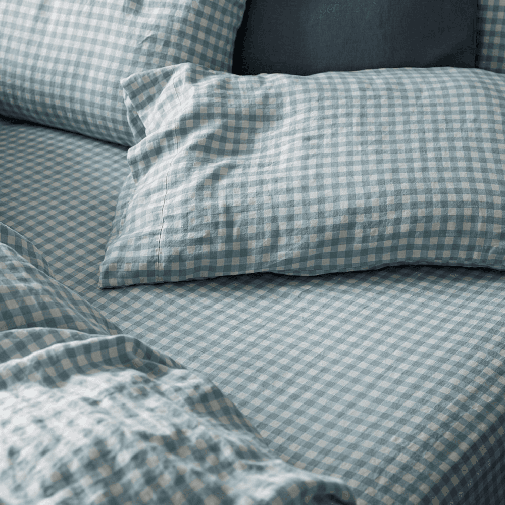 Gingham Fitted Sheet, Warm Blue