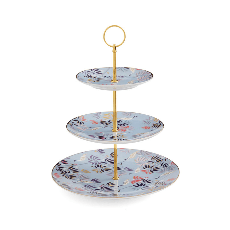India 3 Tier Cake Stand, D10.5cm, Sky Blue