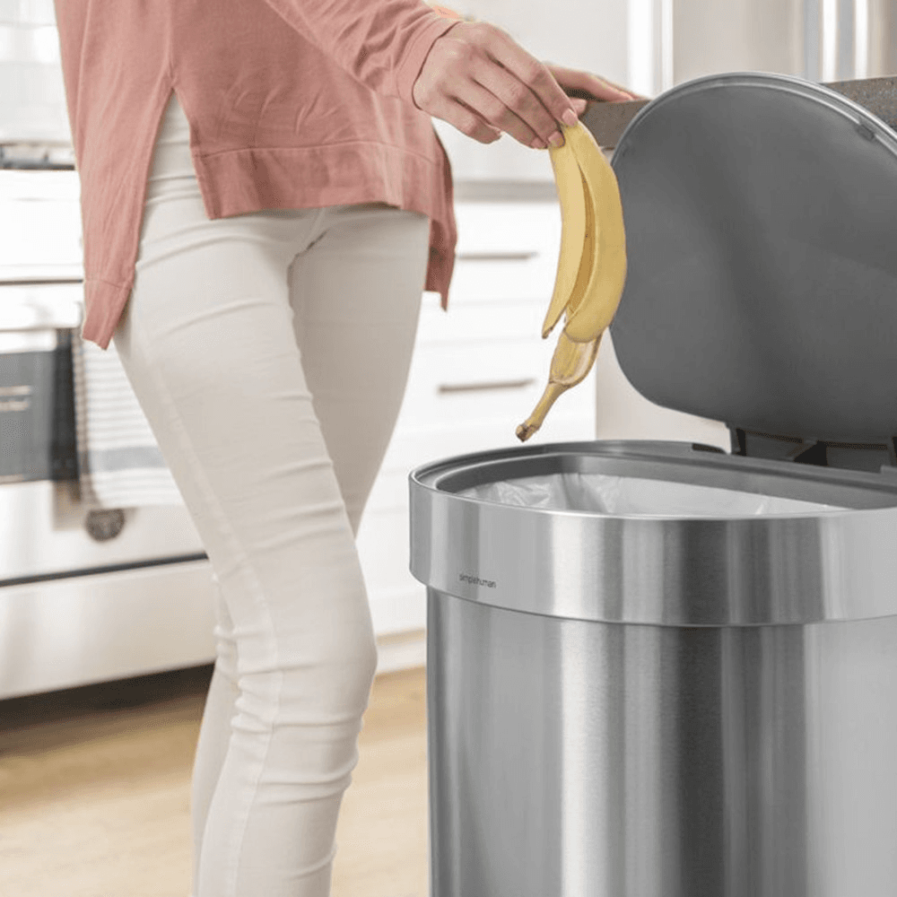 Semi round pedal bin, H67cm - 45 litre, Brushed Stainless Steel