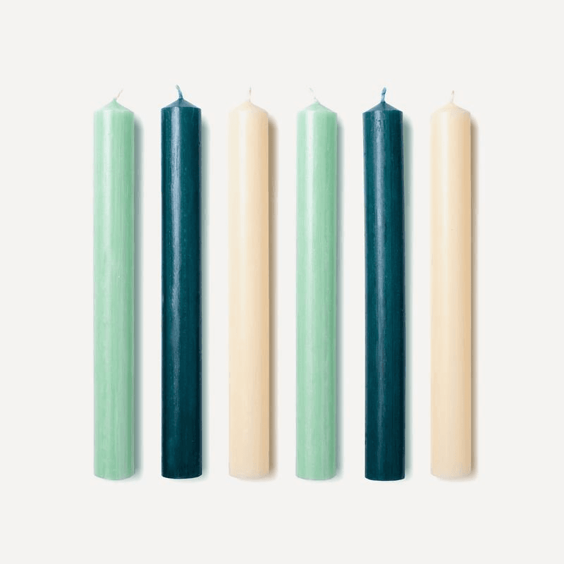 Les Verts Set of 6 Dinner Candles, Mixed Green