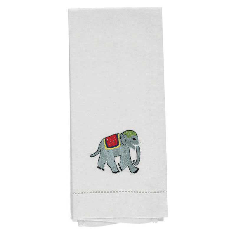 Elephant Hand Towel, White/Green/Blue