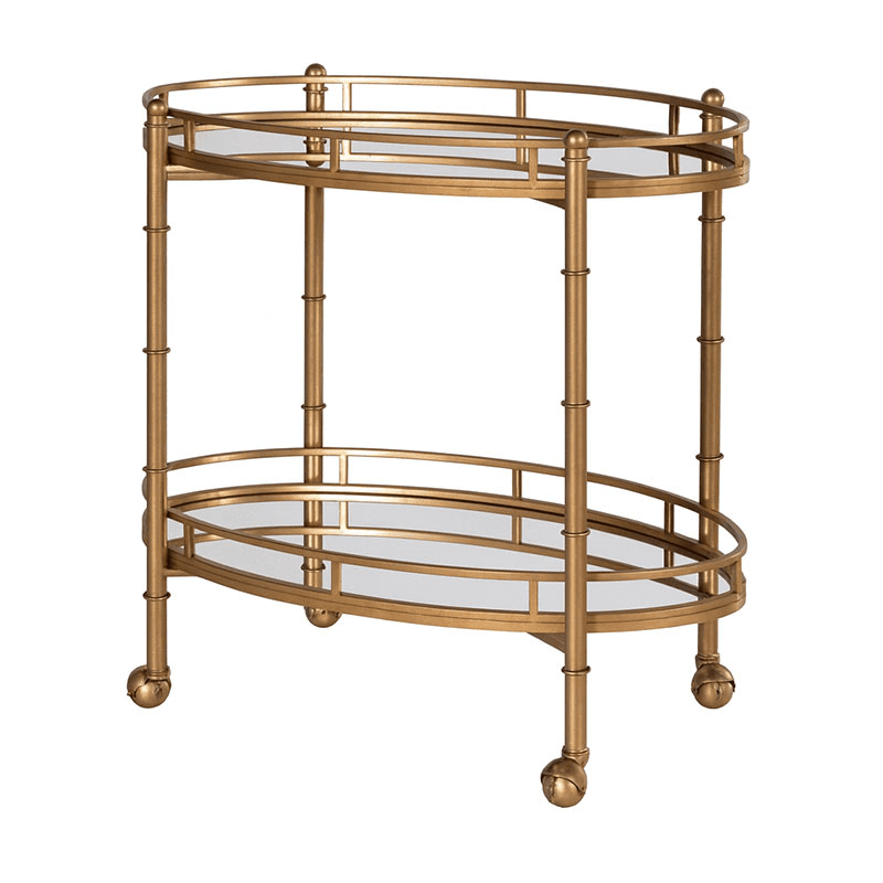 Drinks Trolley, Mirrored, 2 Tier, Gold