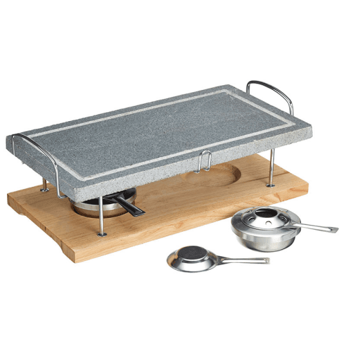 Image showing the Hot stone grill set, 42 x 22 x 15cm, marble with wooden base product.