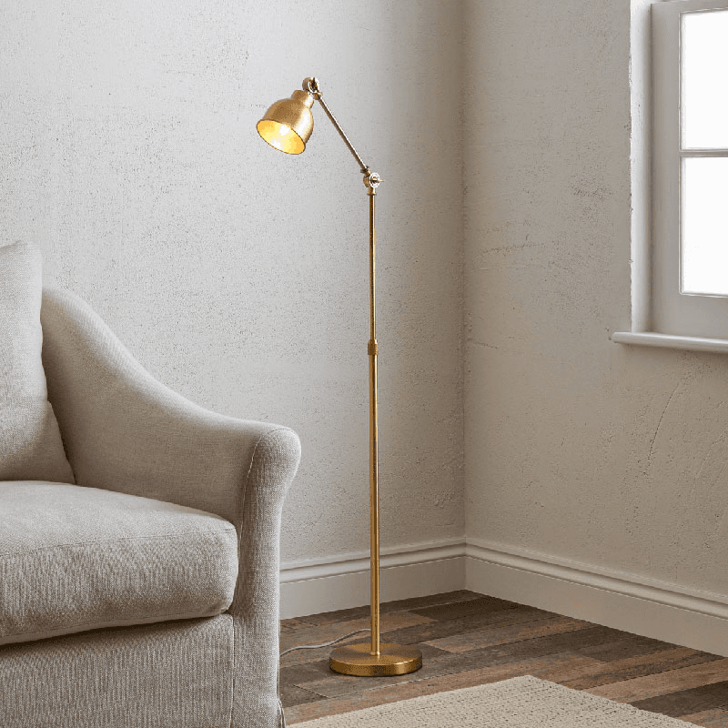 Brompton Reading Floor Lamp, H133cm, Antique Brass
