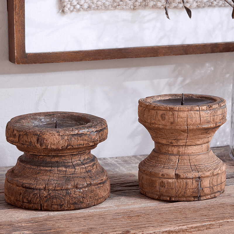 Thoko Reclaimed Round Candlestick, Dark Stain