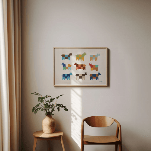 Image showing the Patchwork Cows Print, A3, Multi product.