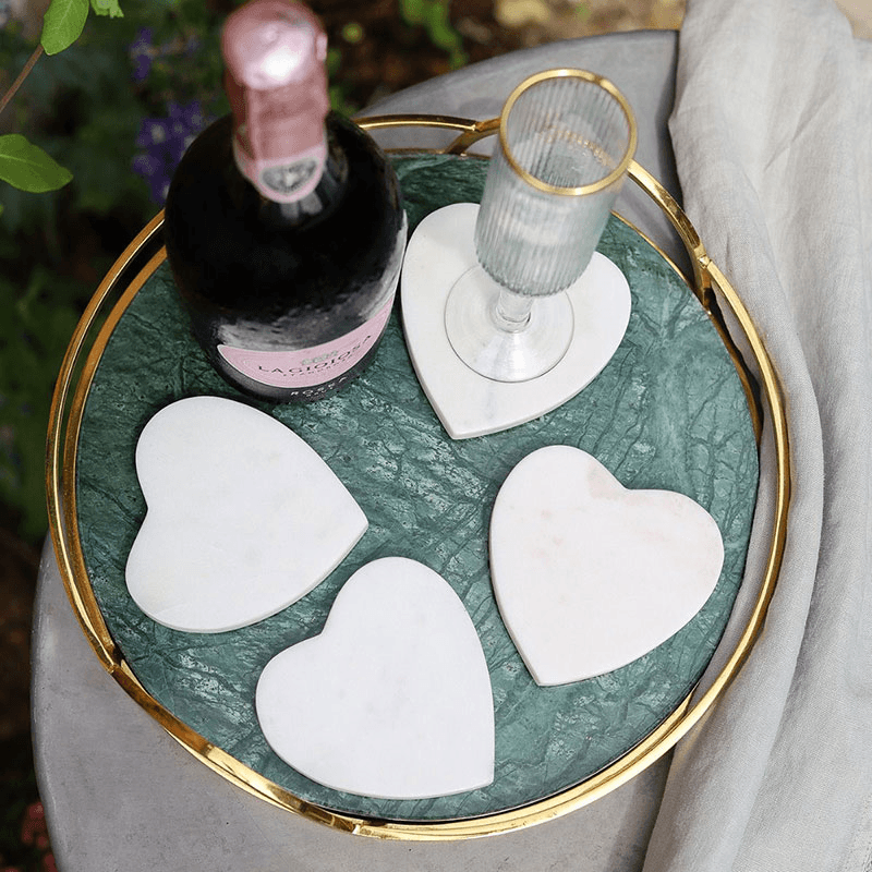 Marble Set of 4 Coasters, D10cm, White