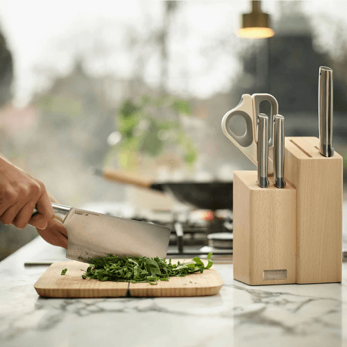 Image showing the Elevate Fusion 5 Piece Knife and Scissor Block, Beechwood product.