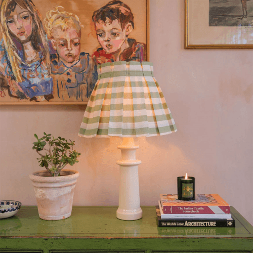 Image showing the Tangier Stripe Linen Structured Box Pleat Lampshade product.