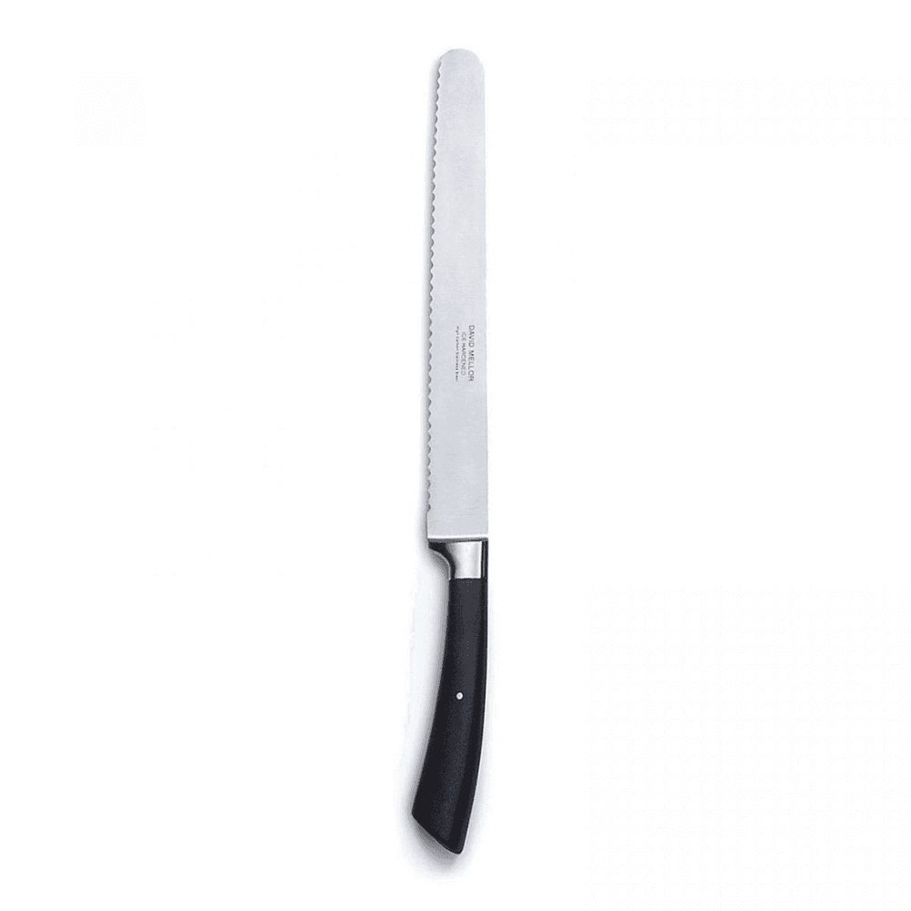 Serrated bread knife, stainless steel black handle