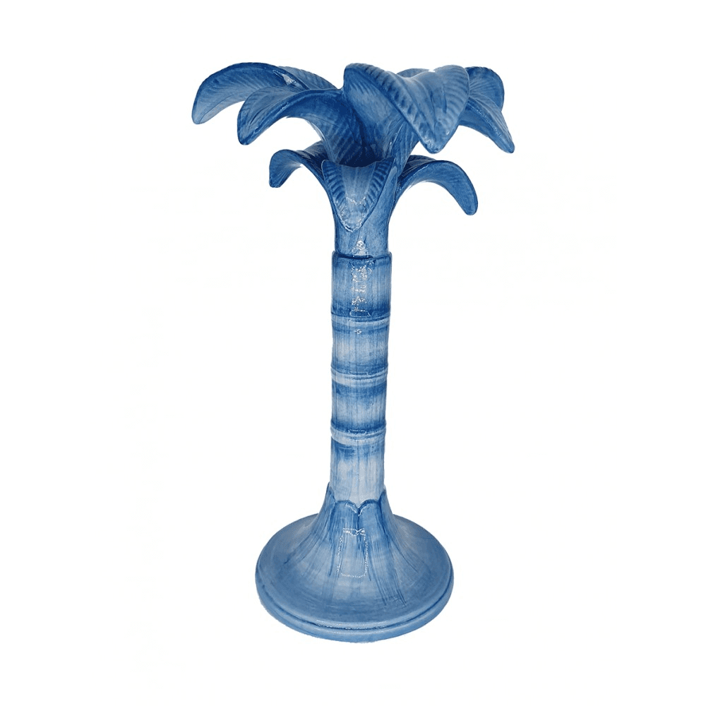 Palm Candlestick, H25cm, Blue