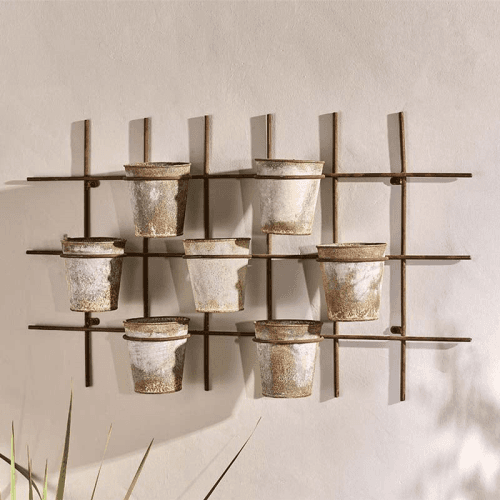 Image showing the Abari Wall Hung Planter, Aged Zinc/Brown product.
