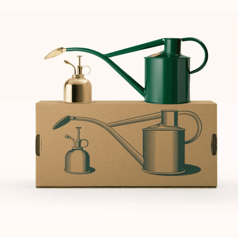 The Rowley Ripple & Smethwick Spritzer Watering Can & Sprayer Gift Set, 1L, Green/Brass
