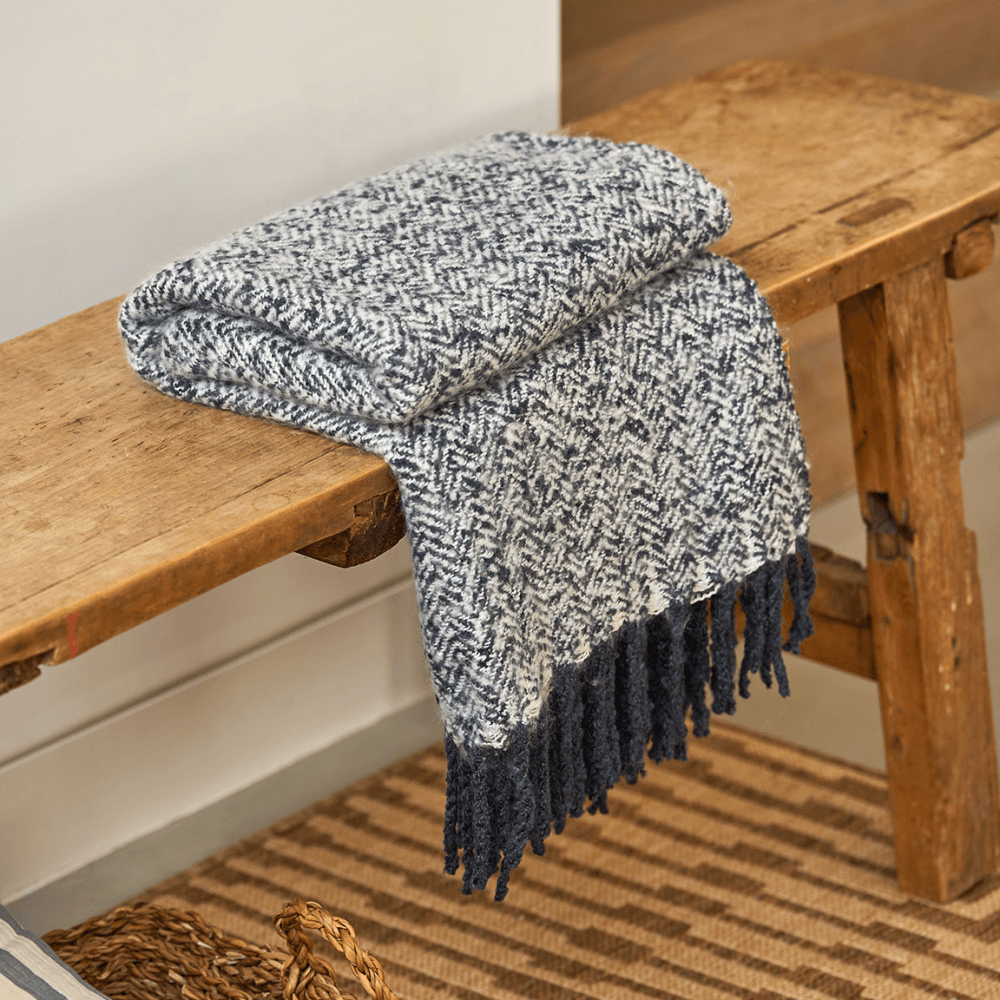 Weaver Herringbone Throw, Navy