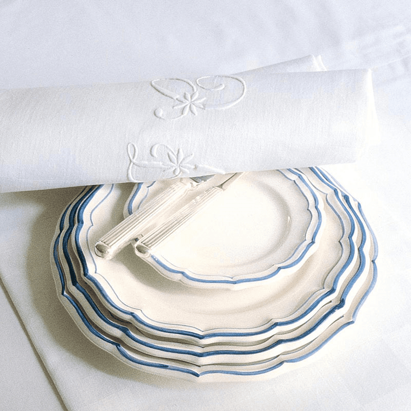 Filet Set of 4 Rimmed Soup Plates, Bleu