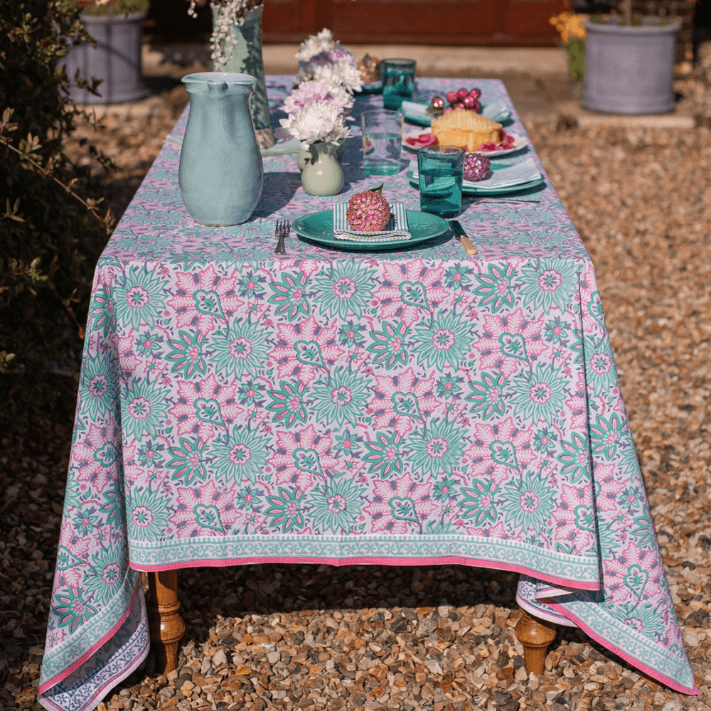 Dahlia Tablecloth, Turquoise
