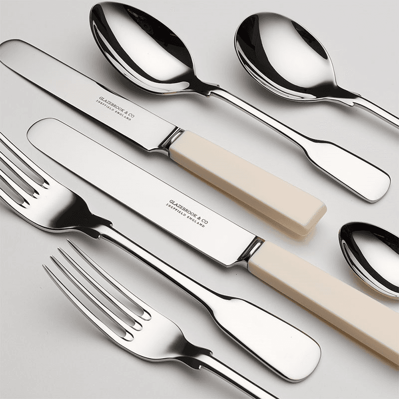 7-Piece Place Setting- Fiddle, Cream Square Knives, Parallel Blades