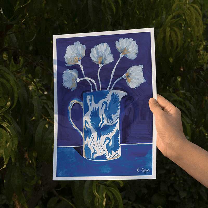 Herons Jug Print, A3, Blue