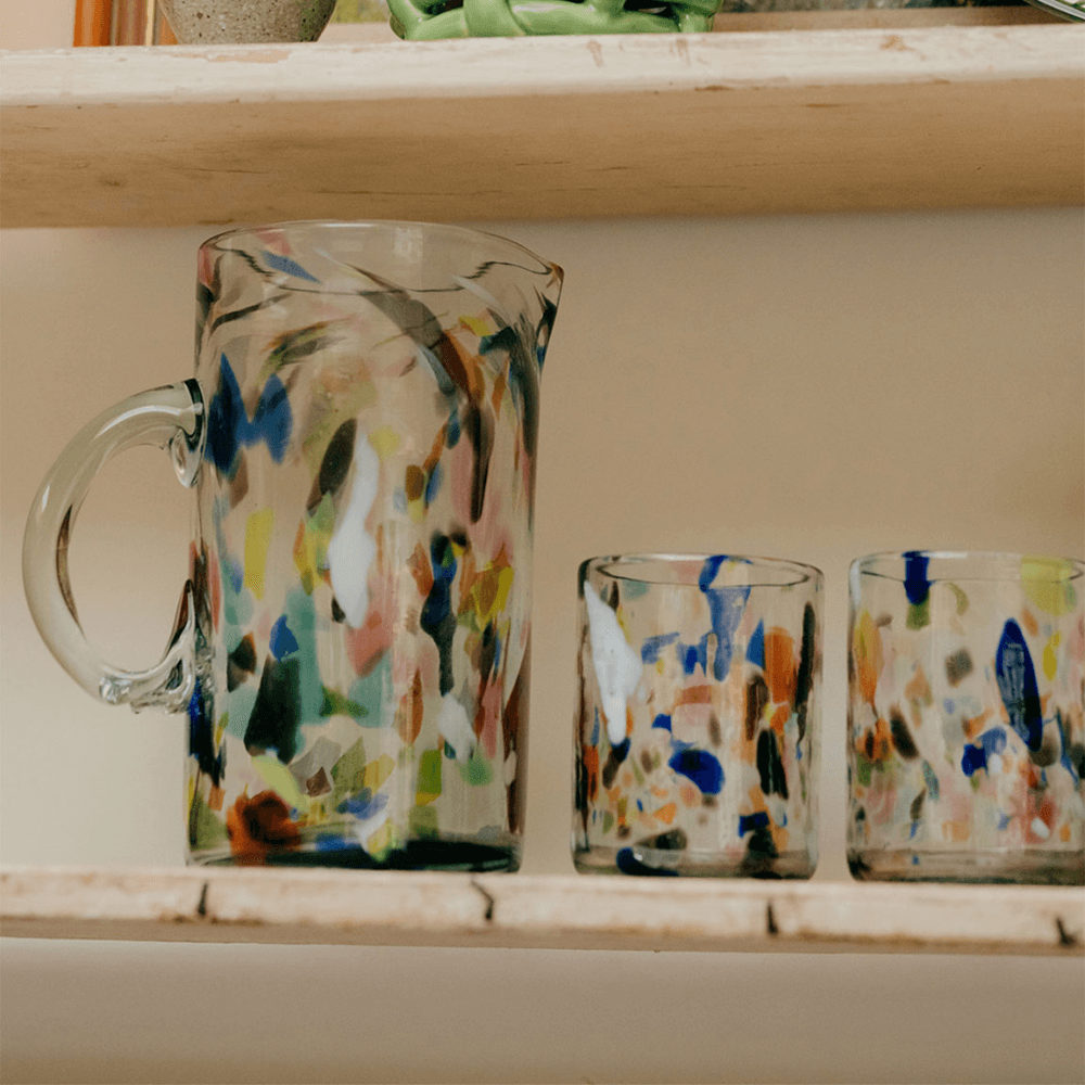Terrazzo Hand Made Glass Jug/Pitcher, Multicolour